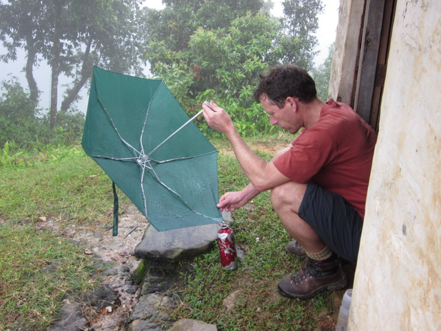 Photo: Making camp (with umbrella)