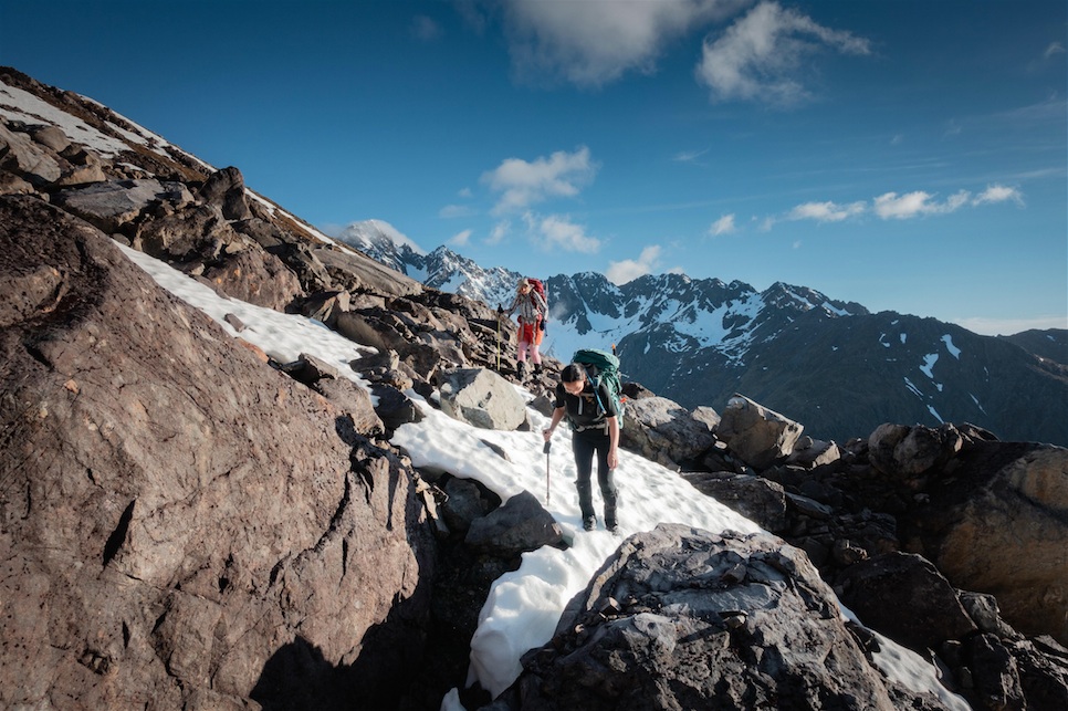 Route finding through the boulders at the snowline