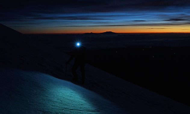 Dawn breaking on the climb of the south side of Mt Taranaki