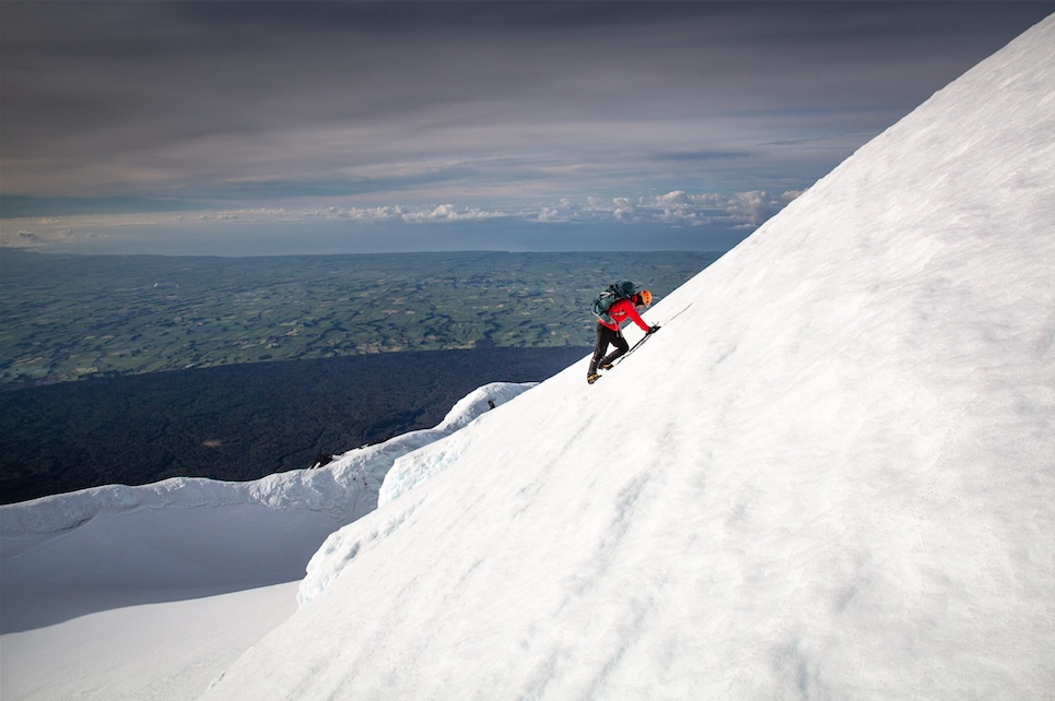 Climbing the last slope to the summit of Mt Taranaki