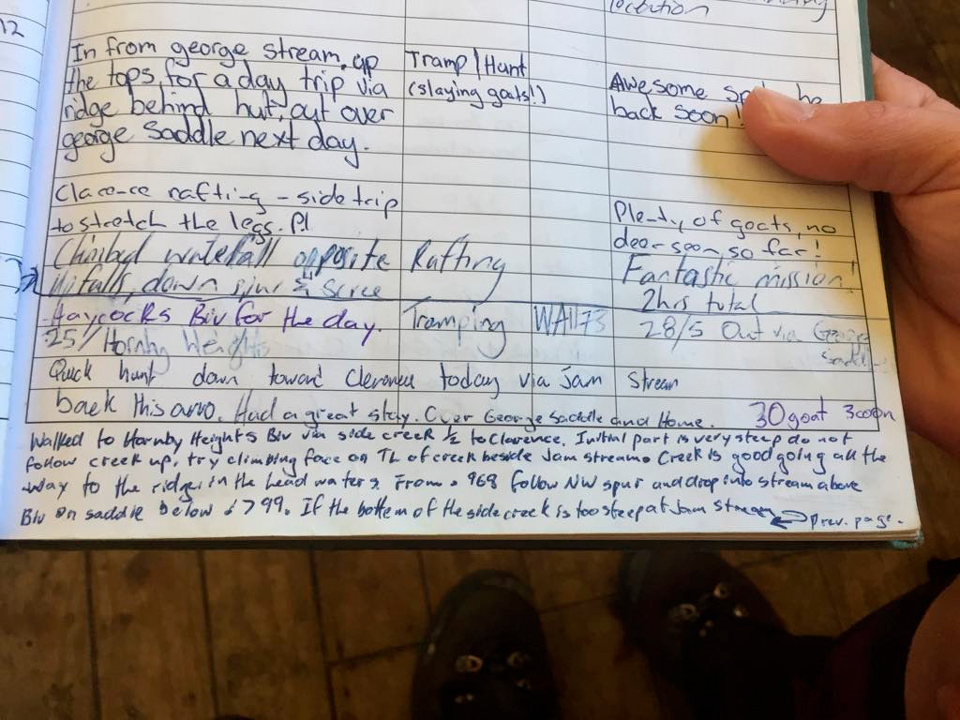 Extracts of route information from the Jam Hut log book