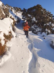 Emily below Jumbo Hut