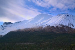 Fanthams Peak and Mt Taranaki as seen from Lake Dive