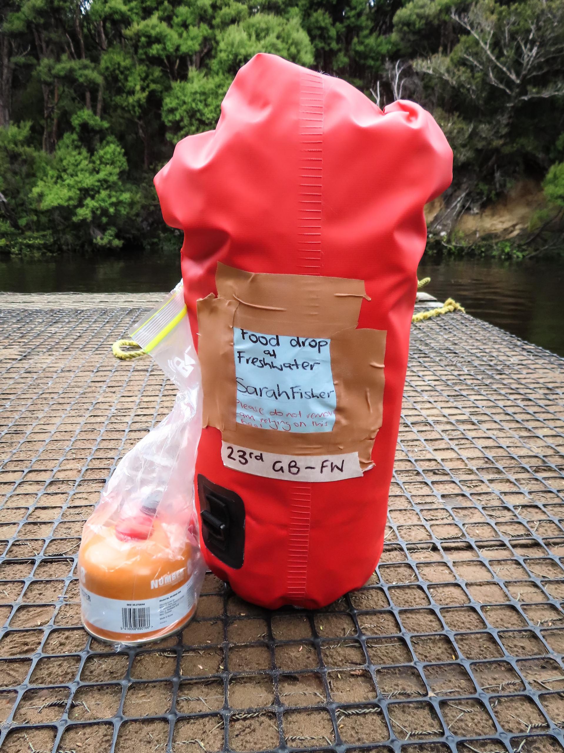 A bag with my supplies for the second half of  my trip dropped at Freswater Hut