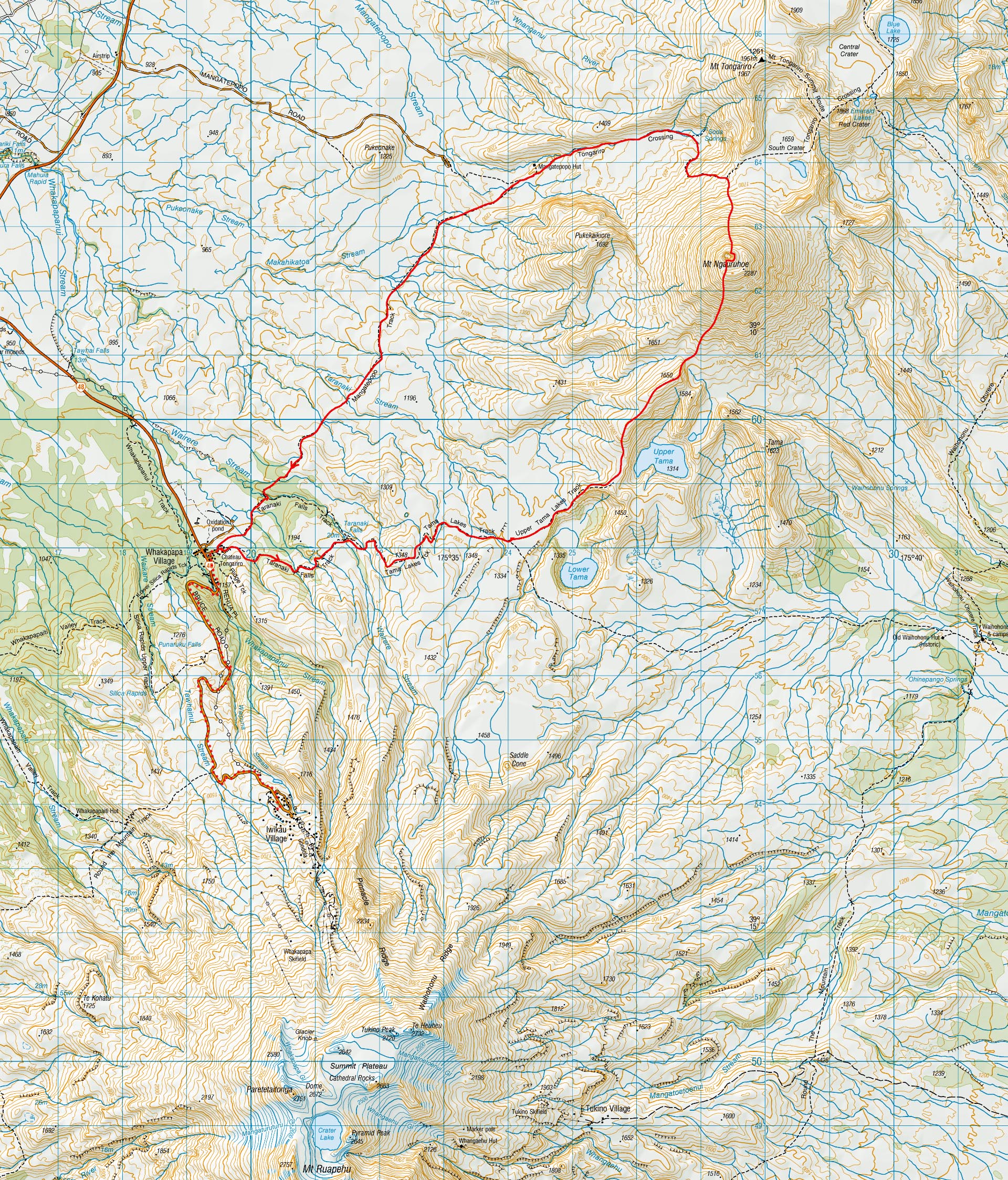 Map of the route to the summit of Mt Ngāuruhoe