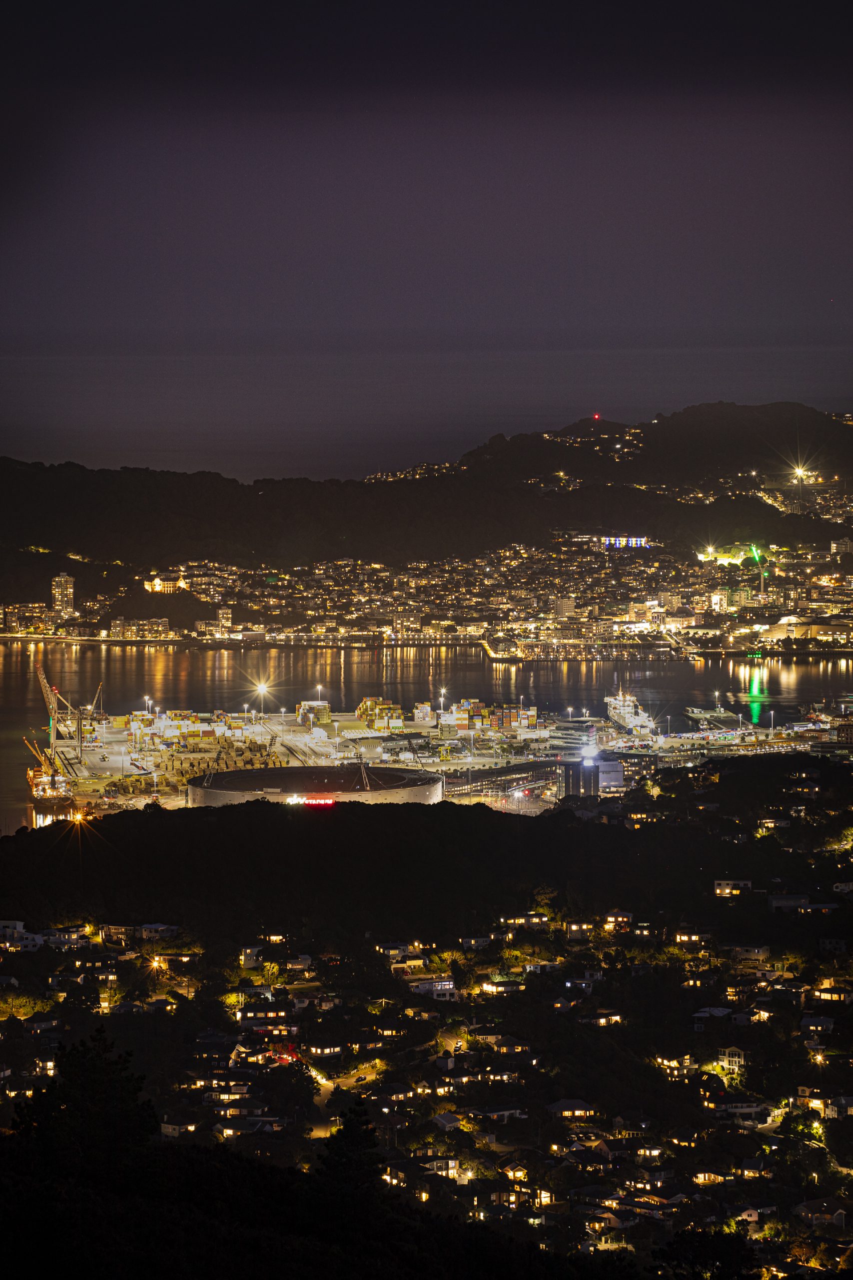 On the summit of Kaukau and the view of Wellington City at night