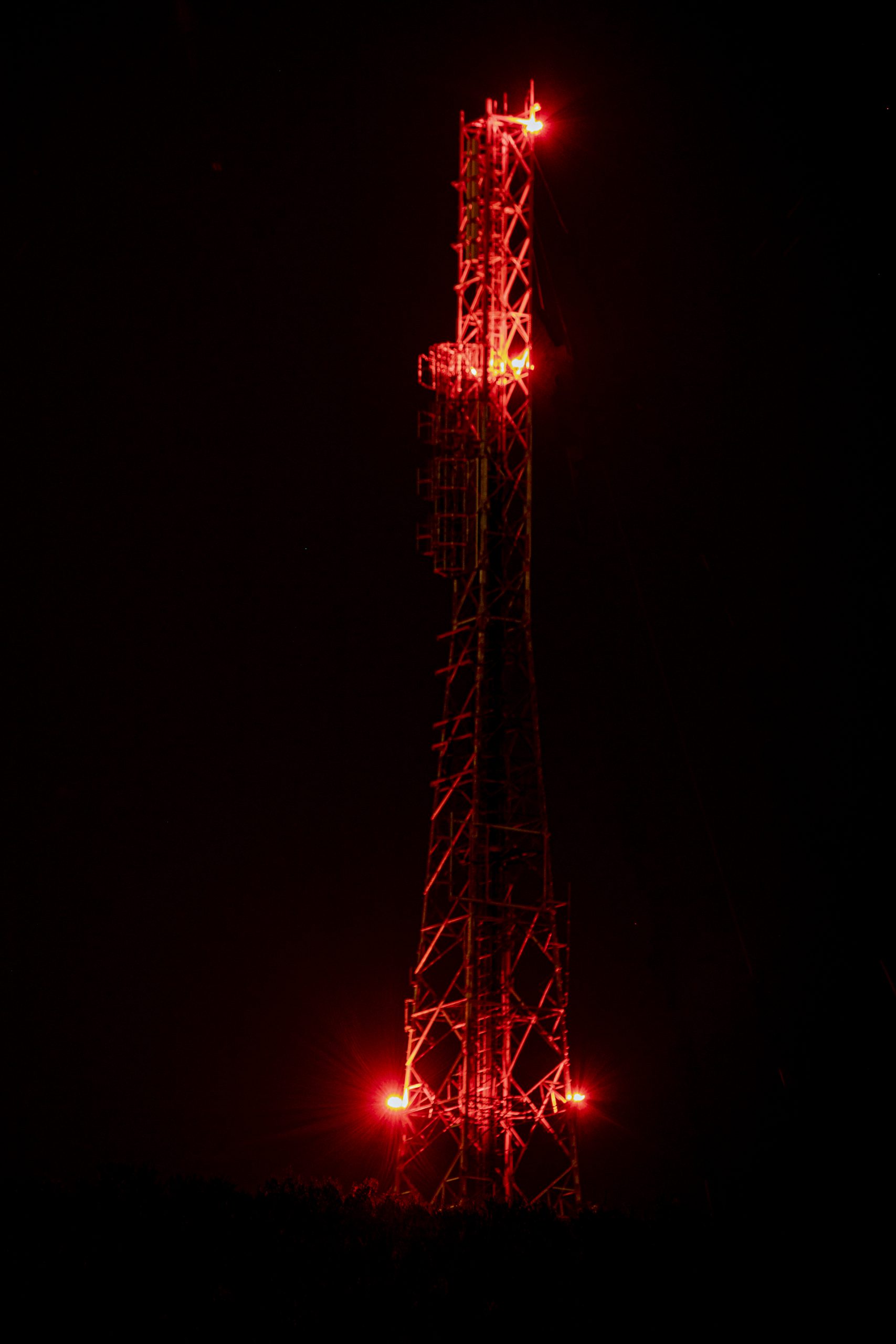 The telecoms tower on the summit of Kaukau at night.