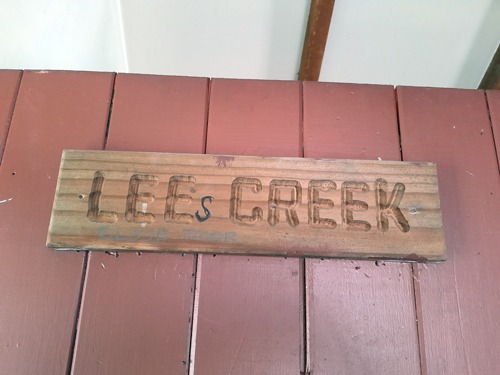 Mispelled sign for Lees Hut (Lee Hut)