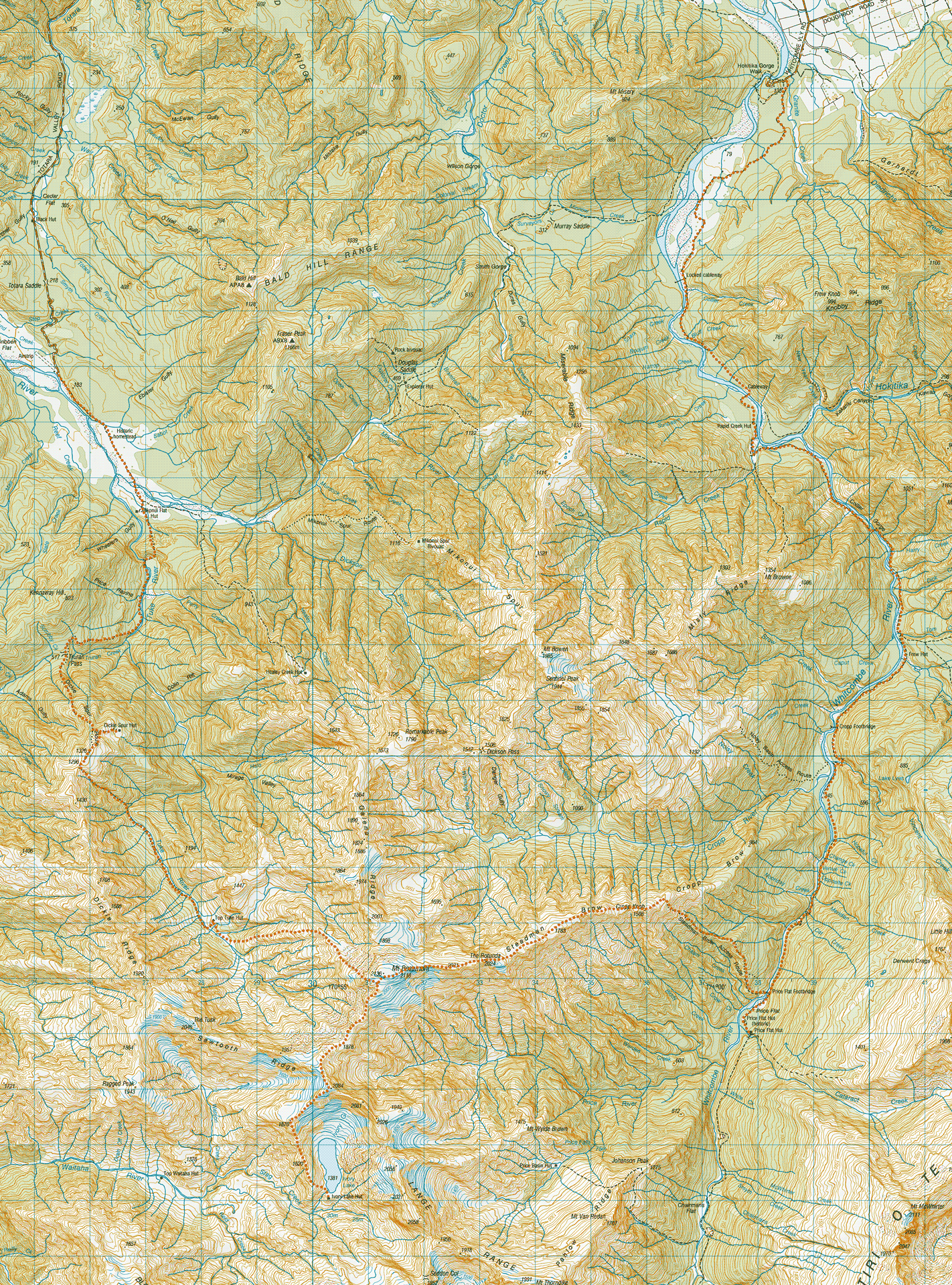 Topographical map showing route to Ivory Lake