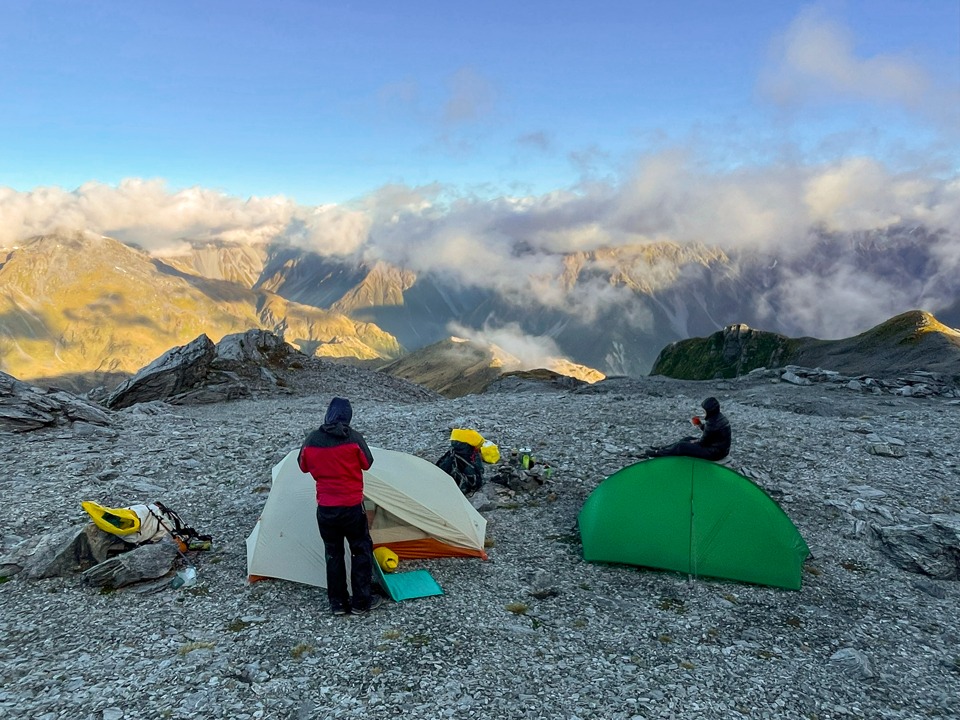 Camp near the summit of Mt Ross, Westland