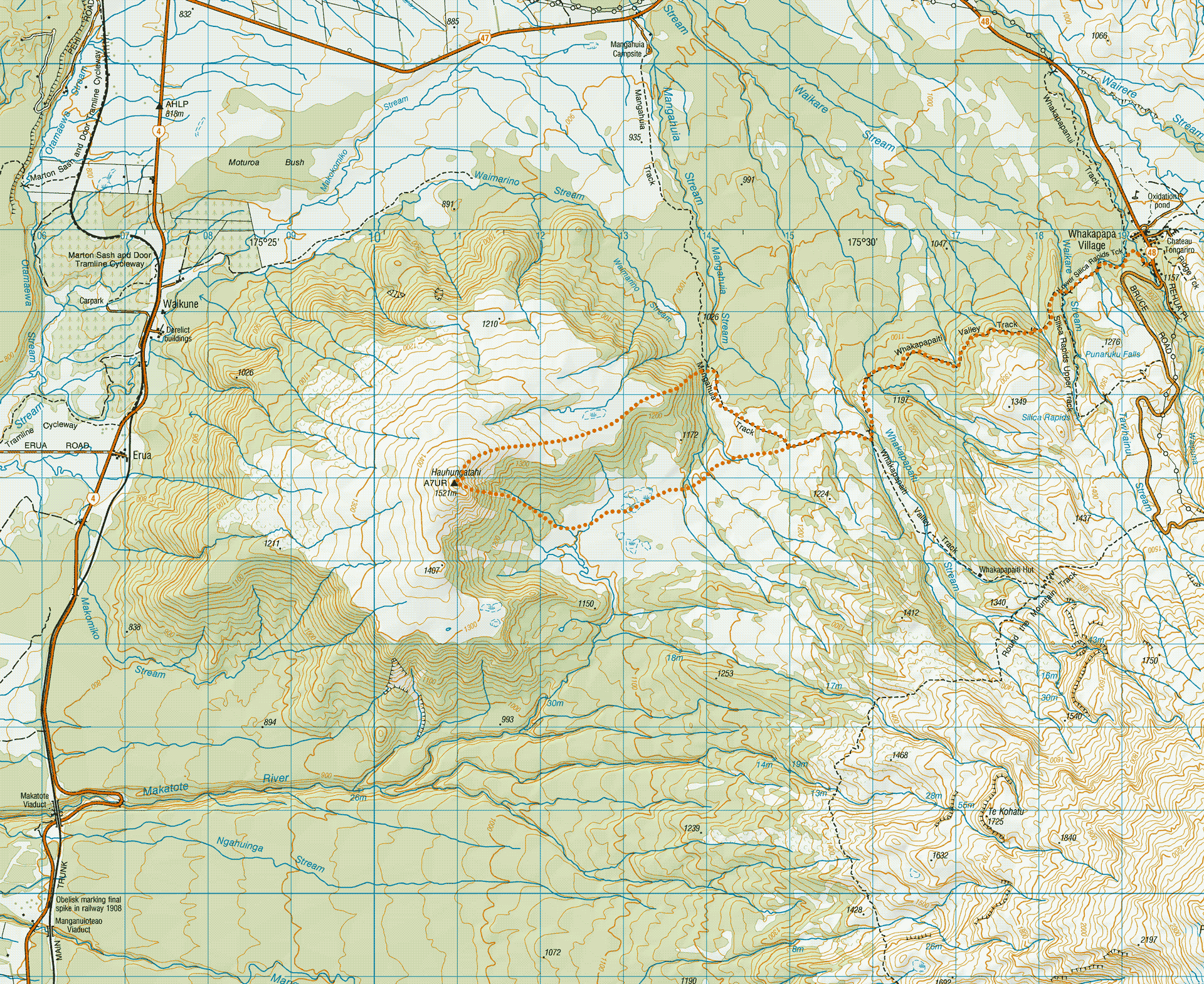 Map showing the route to the summit of Hauhungatahi