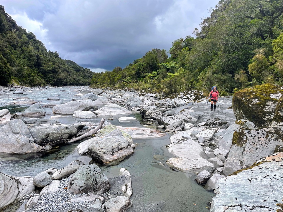 Hiking up the Kokatahi River, West Coast