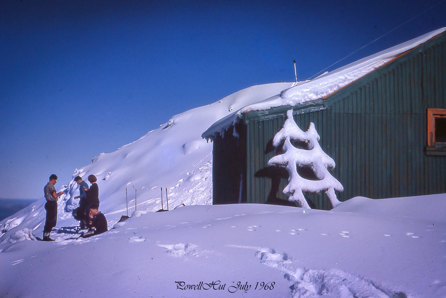 Photo of Powell Hut, Tararua Forest Park, in July 1968