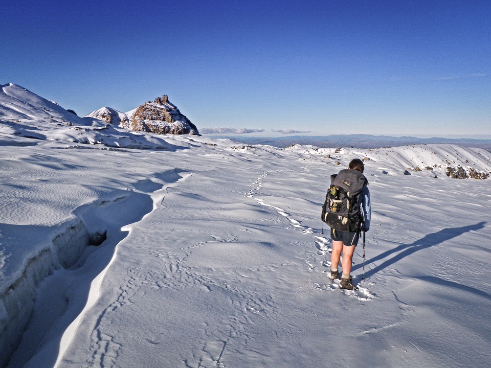 Unnamed Glacier and a partly snow-filled crevasse.