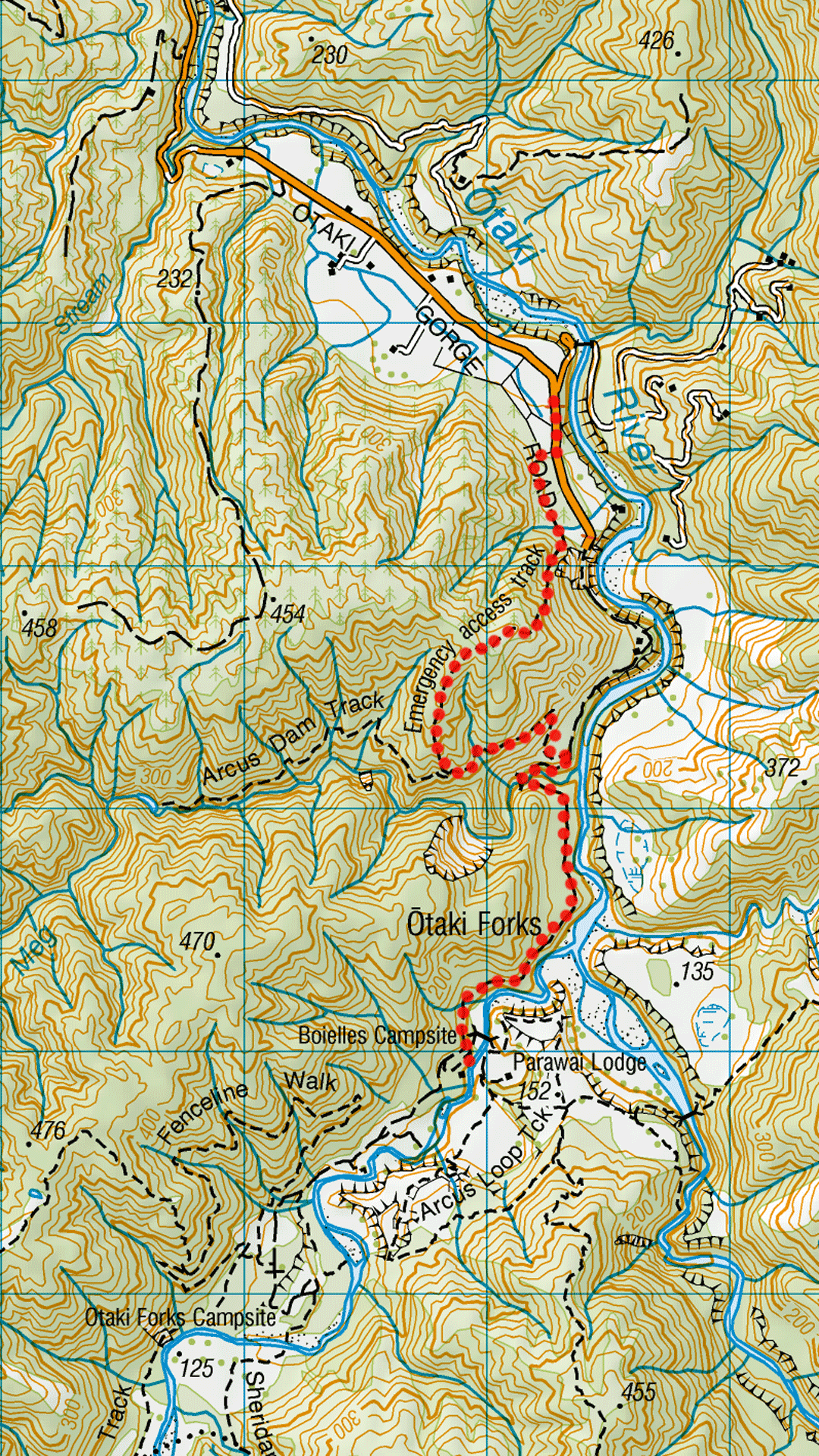 Otaki Forks Temporary Walking Track Map