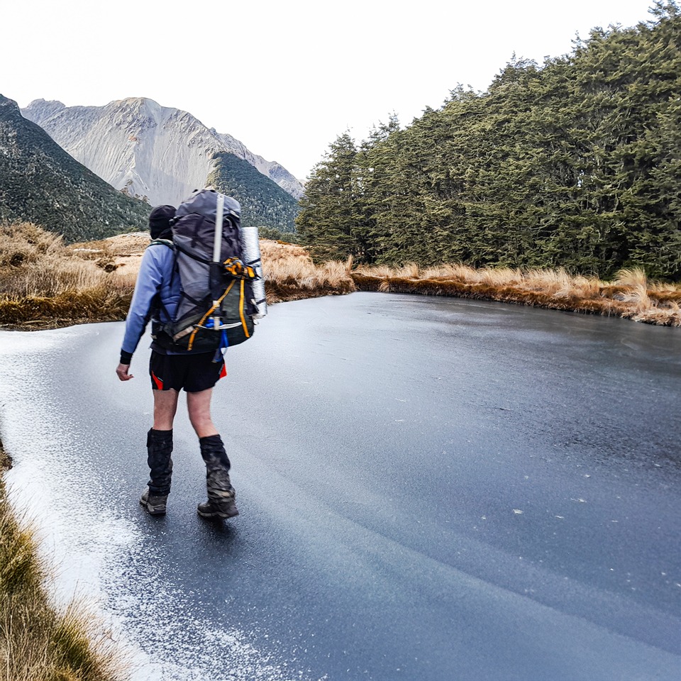 East tramping Cass-Lagoon Saddle Track just walk on water