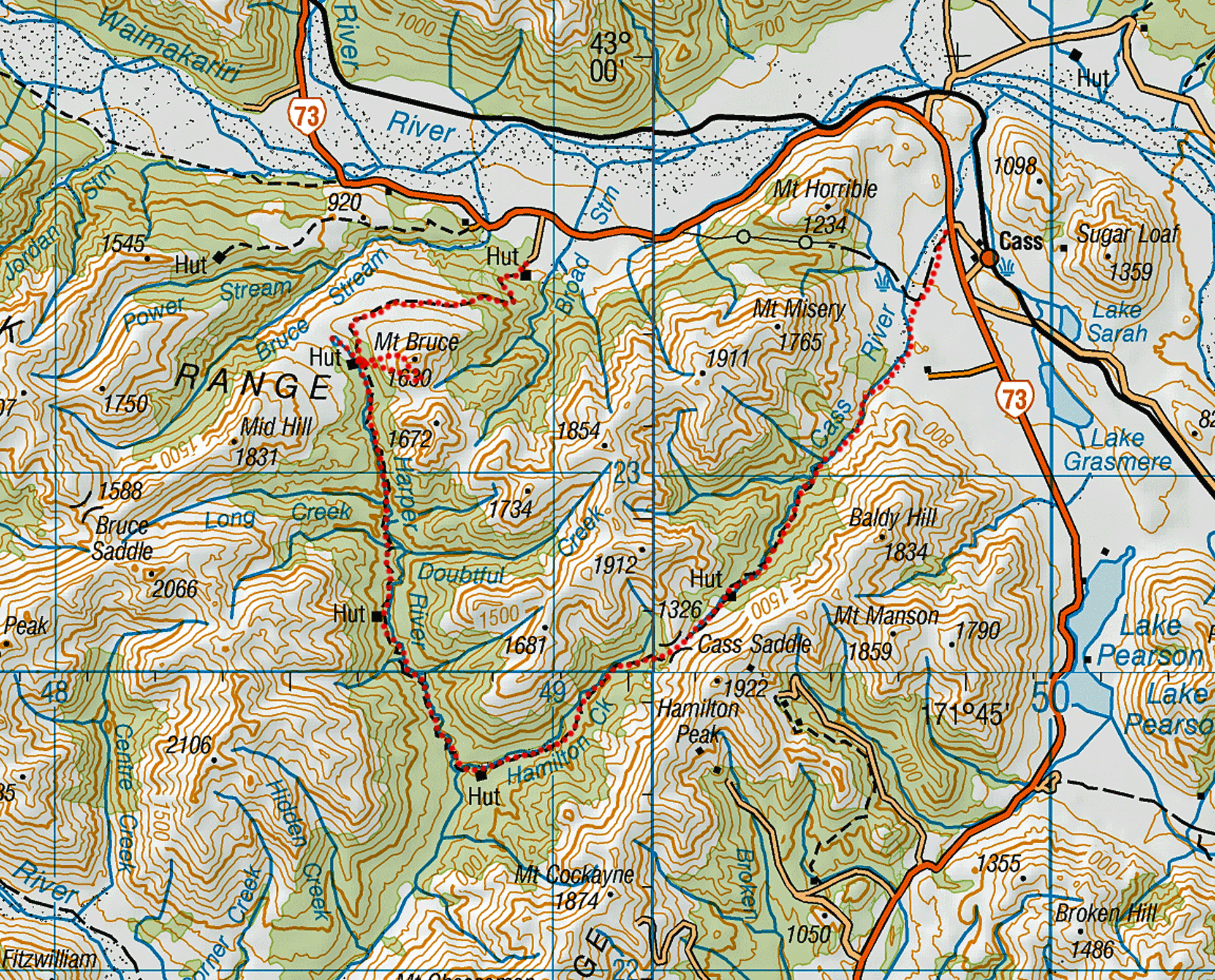 Map of the route of the Cass-Lagoon Saddle Track