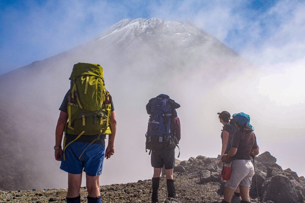 The summit of Mt Taranaki viewed from neat Syme Hut